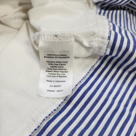Talbots Womens Elbow Sleeve Tee Size Large White Blue Striped Hem Bow Tie Cotton - Picture 7 of 9